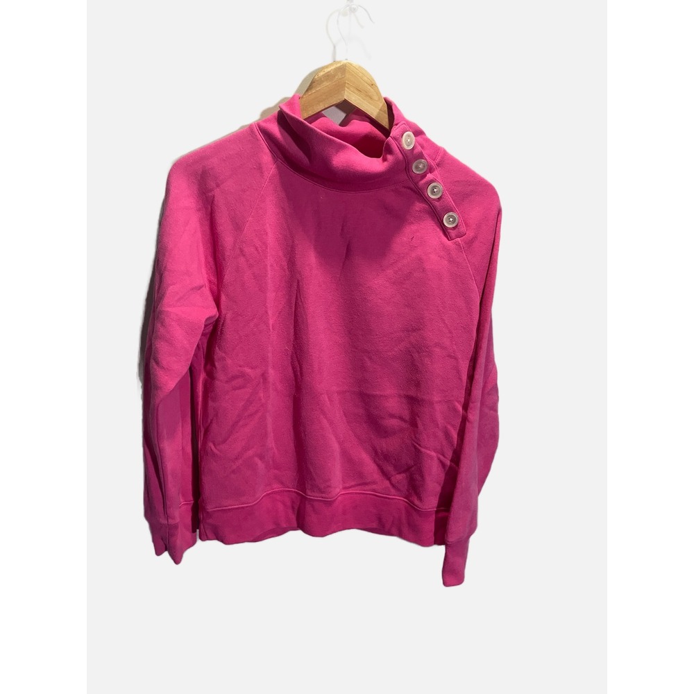 J.Crew‎ Sweatshirt Women Medium Pink Button Funnel Neck Raglan Fleece Pullover